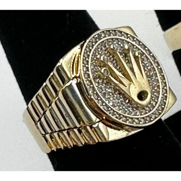14K Yellow Gold Mens Ring with Zirconia Rolex style Size 9 - Picture 4 of 6
